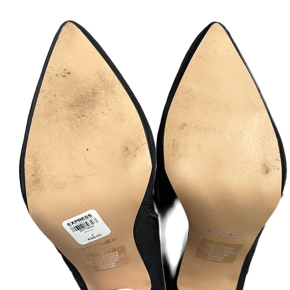 EXPRESS BLACK ASYMMETRICAL SHAFT SUEDE KNEE HIGH STILETTO BOOTS W/ POINTED TOE - Picture 4 of 8